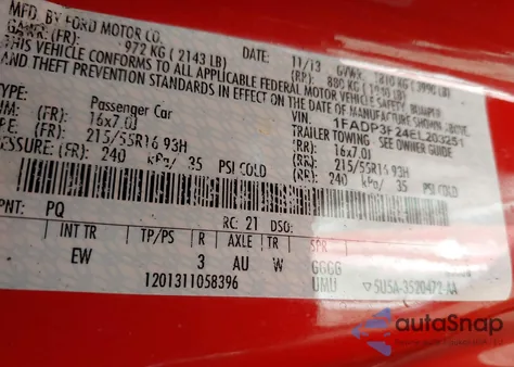 2014 Ford Focus Se z USA, uszkodzony, nr VIN 1FADP3F24EL203251